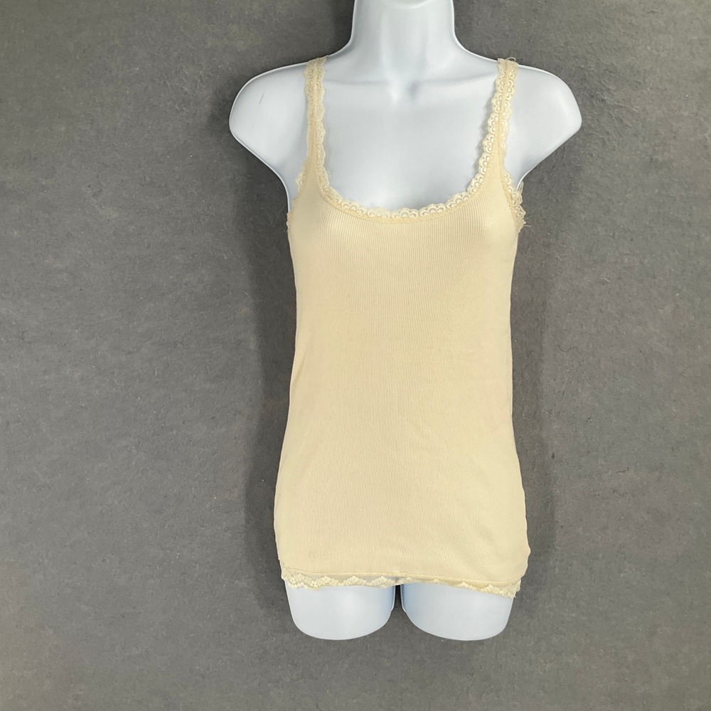Arizona Womens Y2K Lace Trim Cami Sz M Ivory Ribbed Long Coquette Preppy Dainty